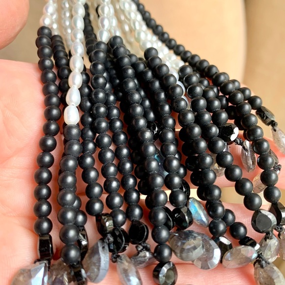 Sweet Olive Detachable Diamond, Onyx,Pearl & Labradorite Tassel Pendant Necklace - Picture 3 of 9